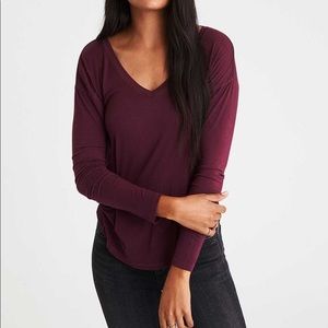 American Eagle soft & sexy, XS maroon V-neck long sleeve top